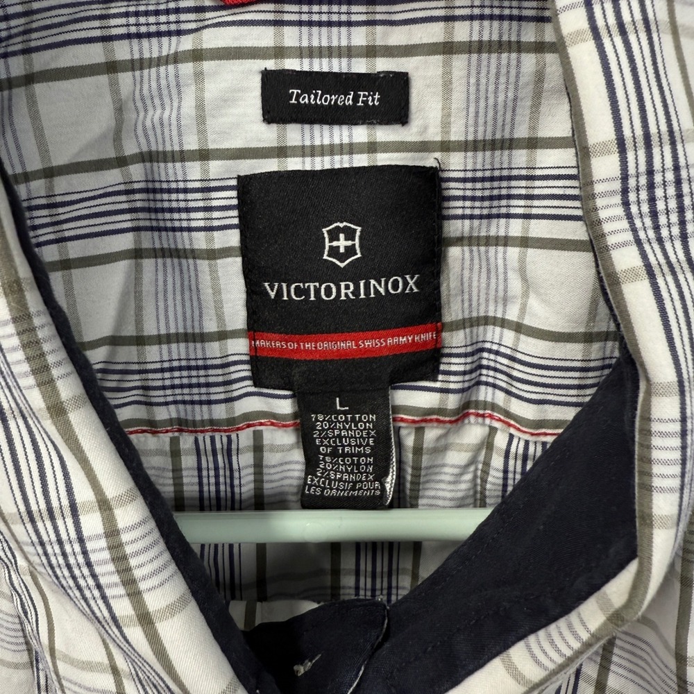 Victorinox Swiss Army Mens Tailored Fit Plaid Button Down Shirt Large Blue White - Picture 2 of 10
